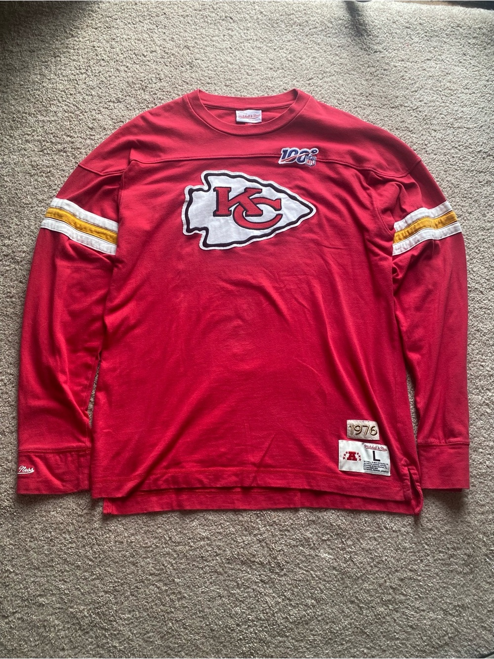 Mitchell & Ness Kansas City Chiefs Red Long Sleeve Shirt Rare 1976 Vintage